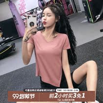 Fitness girl irregular exercise short sleeves thin thin personality quick-drying T-shirt breathable yoga suit top Net Red New