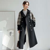 2021 autumn and winter New color pattern plaid double-sided cashmere coat womens long knee double-breasted double-sided jacket