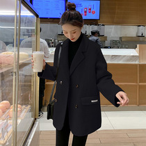 2021 autumn and winter new small suit double-sided cashmere double-sided jacket handmade black suit collar short Korean version