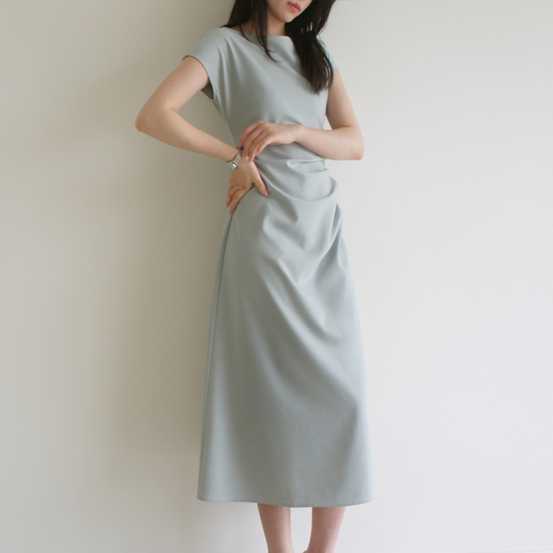 Lost and Found Mint Green Over-The-Knee Short-Sleeved Dress, Tencel Acetate Wool Blend, Intellectual and Simple