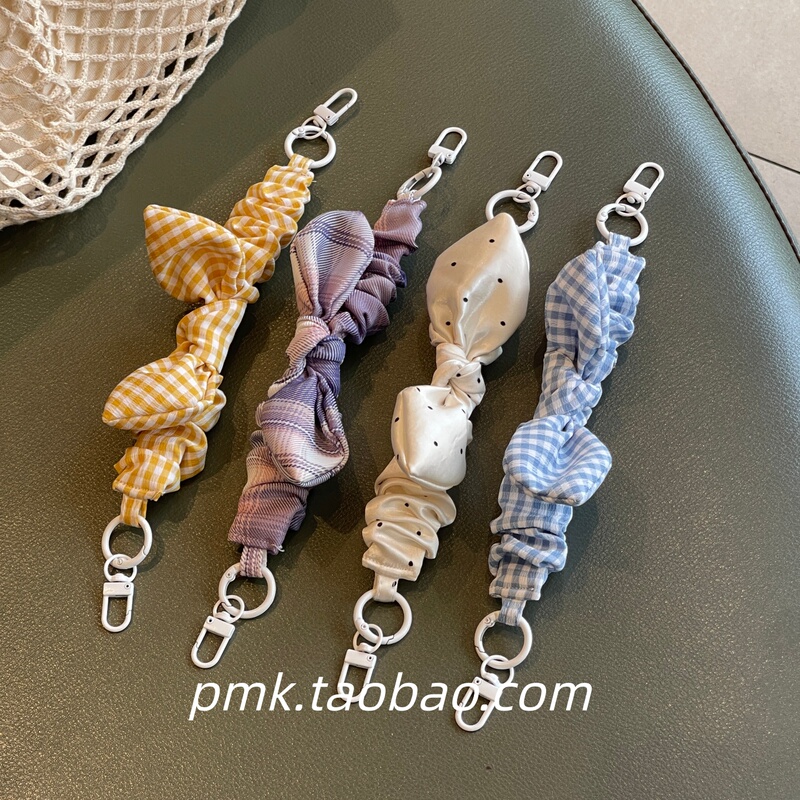 Summer Korean-Style Bowknot Phone Lanyard with Pleated Plaid and Polka Dot Wrist Strap Accessory, Anti-Loss, High Aesthetic Clip-On for Women Summer Korean-Style Bowknot Phone Lanyard with Pleated Plaid and Polka Dot Wrist Strap Accessory, Anti-Loss, High Aesthetic Clip-On for Women