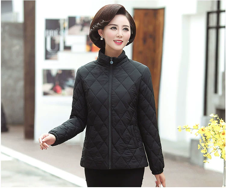 Áo khoác lông cho nữ trung niên mùa thu và mùa đông Người đàn ông trung niên mỏng xuống có đệm bông cỡ lớn áo khoác mẹ mùa đông váy đẹp tuổi trung niên