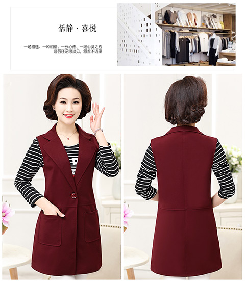 Áo khoác mùa thu cho phụ nữ trung niên và già áo vest cỡ lớn cho mẹ trung niên tải vest dài mùa xuân và vest mùa thu đầm dài qua gối cho tuổi trung niên