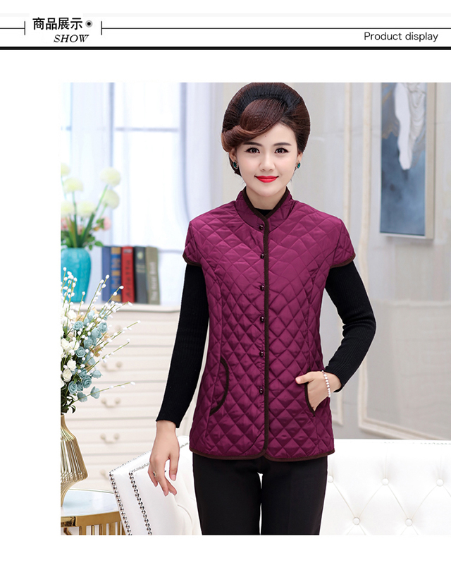 Áo khoác lông mùa thu cho phụ nữ trung niên và tuổi già tải áo len mùa thu và mùa đông nửa tay áo vest vai bà ngoại áo khoác cotton ngắn tay đồ ngủ trung niên