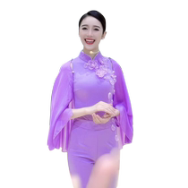 Dance Wings 2024 New Temperament Slim Body Clothes Ceremony Clothes Training Catwalk Practice Clothes Dance Purple Suit