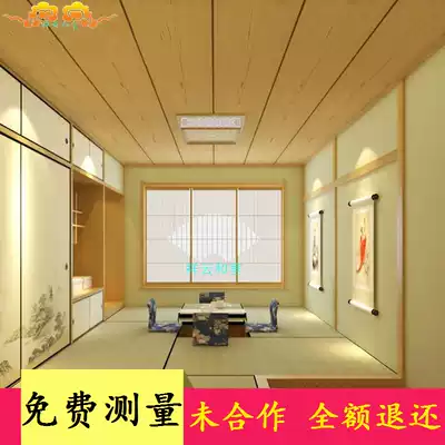 Guangzhou Japanese-style solid wood tatami bed lattice door Ukiyo-e moving door wardrobe bookcase combination cabinet measuring ruler design