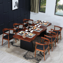 Wrought iron solid wood dining table and chair combination Simple modern restaurant dining table Household dining table Whole board irregular log dining table