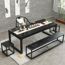 Wrought iron solid wood tea table Tea table and chair combination Simple modern small apartment New Chinese tea art tea table Kung Fu tea table