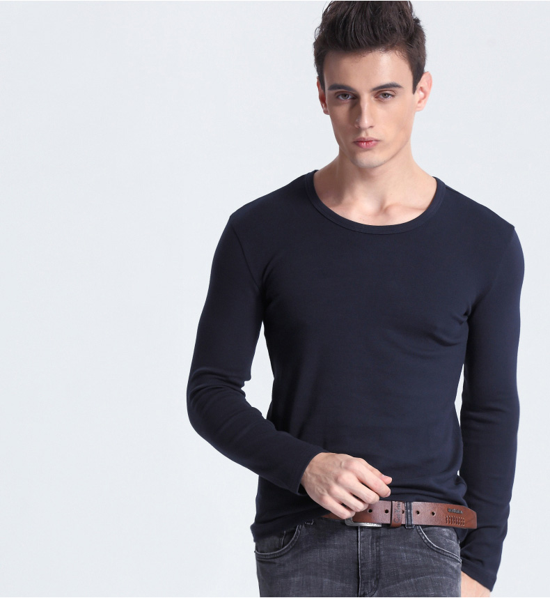 2 chiếc quần lót nam nhiệt đơn mảnh cotton vừa dày Slim V-cổ đáy áo mùa thu áo len dài tay cotton - Áo ấm áo ấm thu đông nam cổ lọ