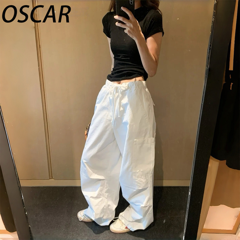 American Retro Loose Wide-Leg Drawstring Cargo Pants for Women, 2026 Summer New Versatile Casual Pants That Can Be Cuffed at the Ankles