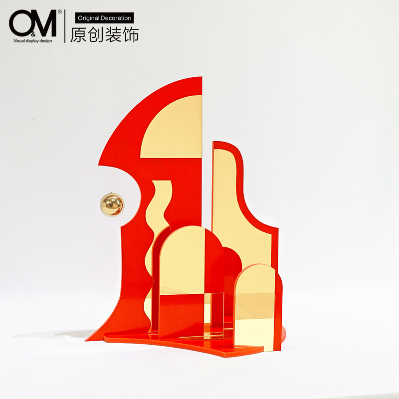 OM Decoration Golden Red Solid Crafts Combination Display Pendulum Children's Clothing Shop Modern Art Soft Dress Shop Window Mechen 