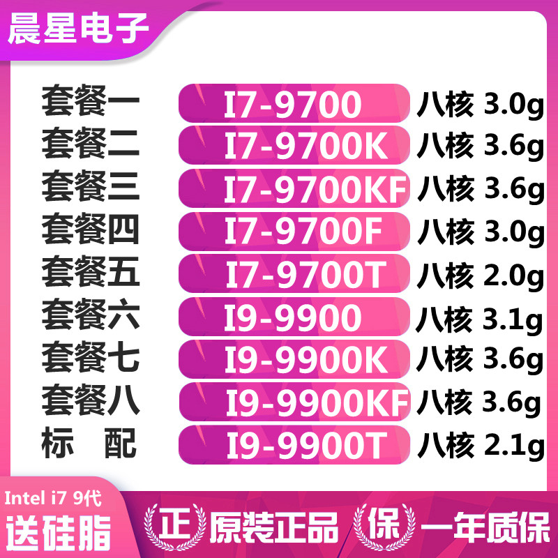 I7 9700 9700K 9700KF 9700F 9700T I9 9900 9900K 9900KF CPU