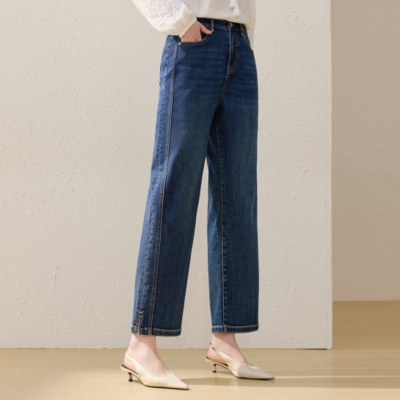 【Nine-Point Cigarette Pants】Xianlixiu Plus-Size Women's Clothing, Slimming and Height-Enhancing Split Denim Pants for Plus-Size Women, 2026 Spring New Style