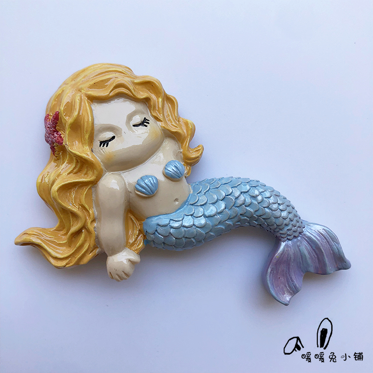 Warm Warm Rabbit Creative Cute Cartoon Marine Mermaid Girl Doll Resin Fridge With Solid Magnetic Sticker Trim-Taobao