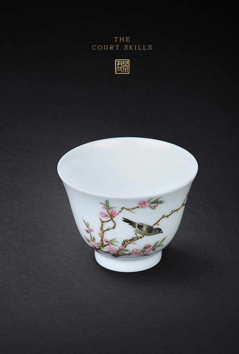 Jingdezhen hand - made pastel master cup small sample tea cup single cup painting of flowers and small kung fu tea cups beaming