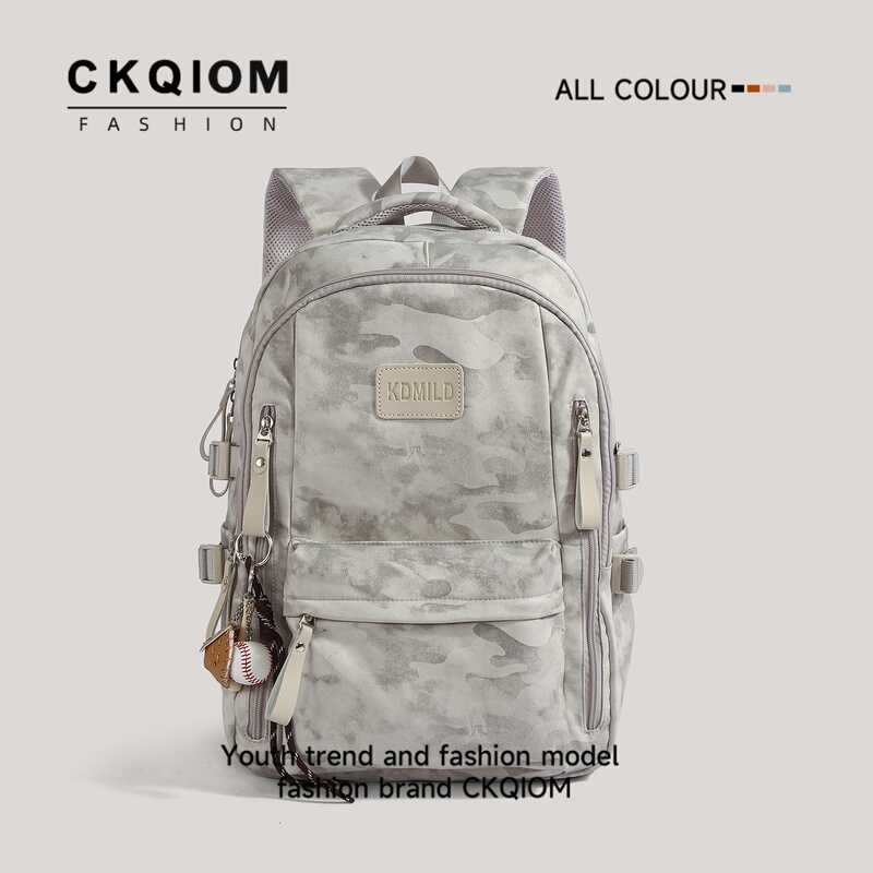 Ckqiom Camouflage Backpack Men's Large-Capacity Computer Travel Backpack High-Value High School Student School Bag Junior High School Girls