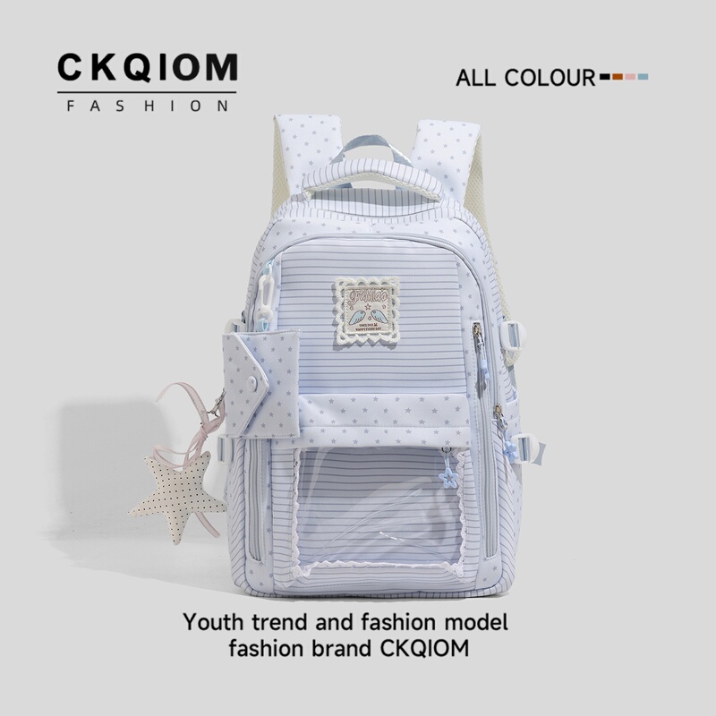 Ckqiom Girly Style Polka Dot Backpack for Female Students, Large Capacity Transparent Backpack, High-Value School Bag for Female Junior High School Students