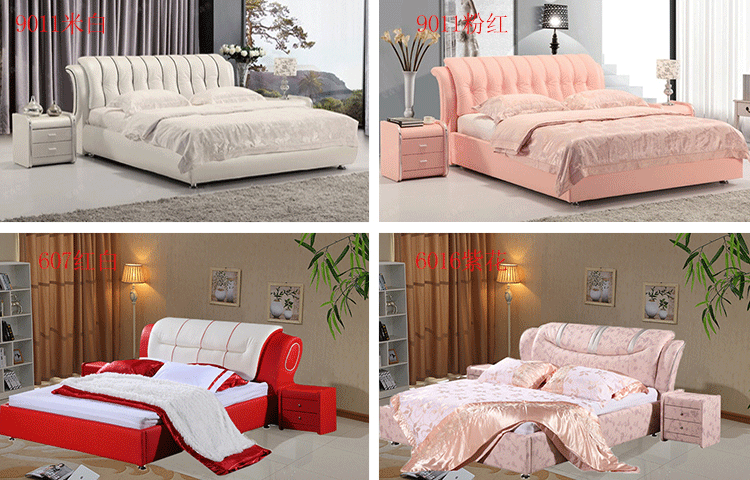 Giường cưới Master căn hộ nhỏ 1,5 m 1,8 m da nghệ thuật giường mềm giường da giường cưới da bò giường da giường đôi - Giường giường gỗ thông