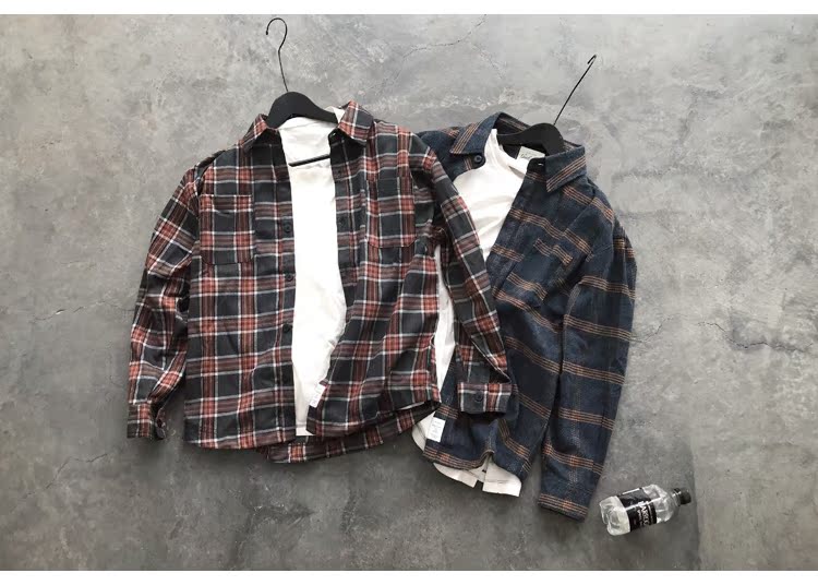 Áo khoác kẻ sọc mùa thu mới phiên bản Hàn Quốc của xu hướng giải trí dài tay port sanding sandal Slim áo sơ mi nam - Áo áo sơ mi nam đen