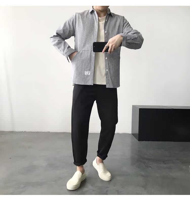 Mùa thu nam tự tu luyện quần rắn màu hoang dã Quần nam phiên bản Hàn Quốc của xu hướng mỏng 9 điểm chân thẳng quần giản dị quần jean nam