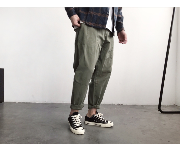 Nhật Bản retro overalls thanh niên quần nam cà rốt lỏng rộng chân rắn màu thường quần xu hướng quần quần quần áo thể thao nam