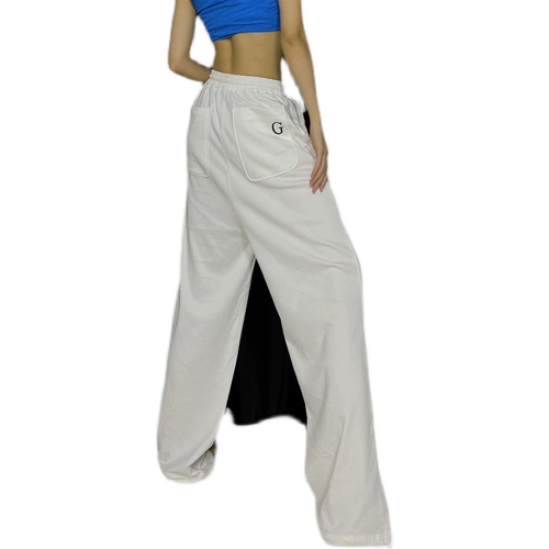 Приталенные белые штаны, с вышивкой, свободный прямой крой, высокая талия