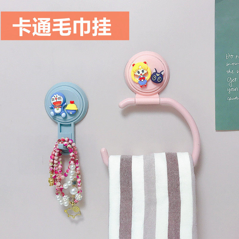 Cute cartoon creative hook seamless wall strong adhesive free punching home powder room kitchen bathroom towel