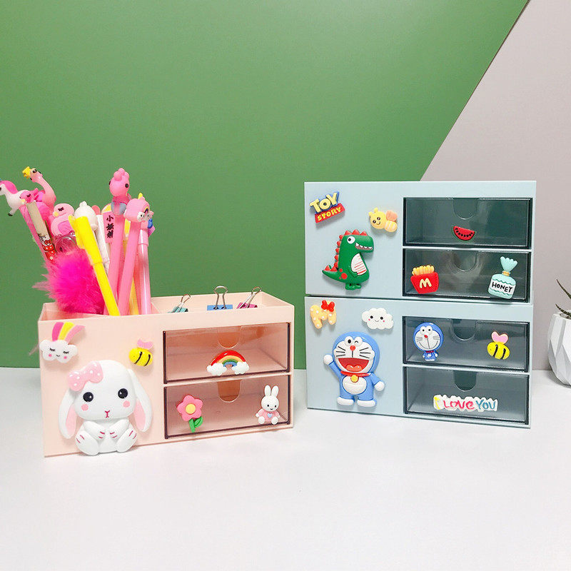 Cartoon creative ins fashion cute girl multi-functional large-capacity pen holder girl desktop storage box primary school students