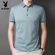 Flower Playboy mulberry silk short sleeve T-shirt for men 2022 new summer ice silk turning polo shirt trendy mens clothing