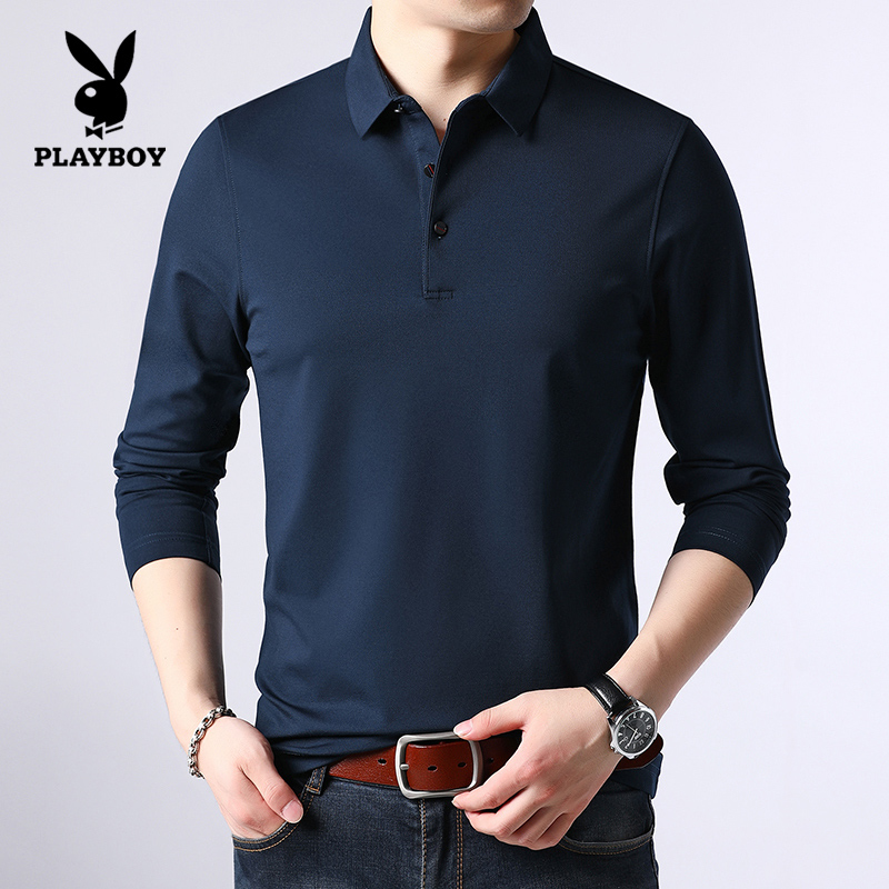 Flowers Playboy Spring Autumn Season Mulberry Silk Men Long Sleeve T-shirt Middle-aged Dad Dress Undershirt Turncoat Trend