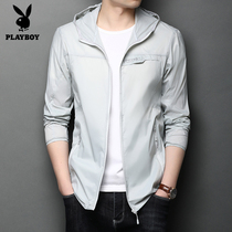 Flowers Playboy Summer ice silk sunscreen Mens anti-UV jacket ultra-thin breathable sunscreen jacket with cap jacket