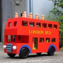 Children's wooden car model transport student bus London double-decker bus boy gift educational toys