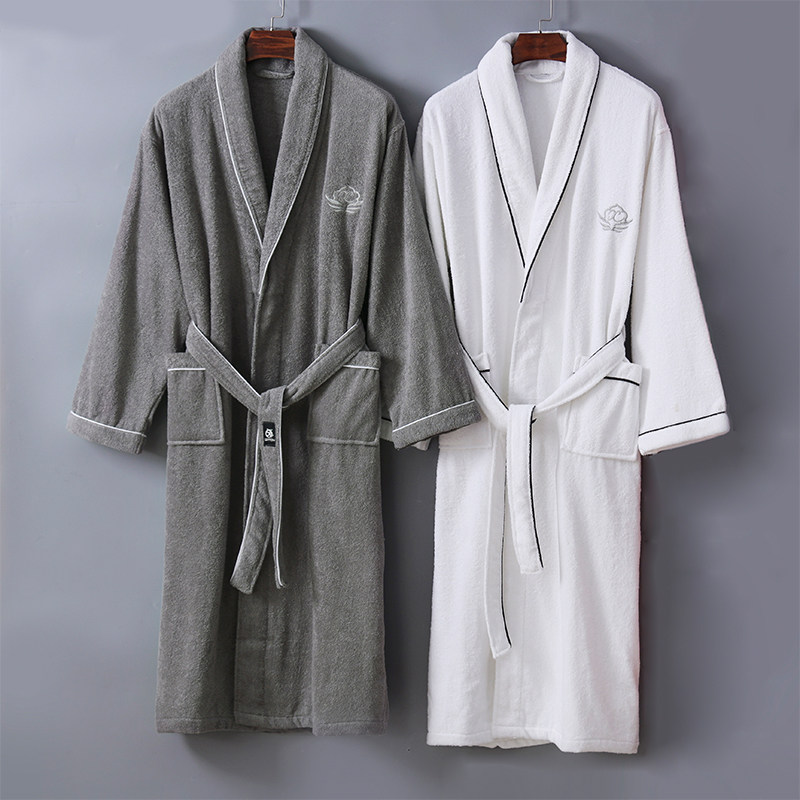 Hotel bathrobe women's men's long model water absorption quick drying four seasons universal yukata cotton towel material spring summer autumn couple nightgown