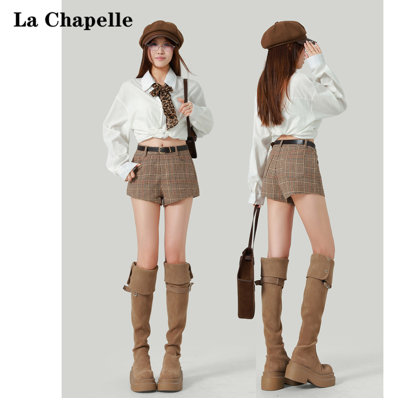 La Chapelle Design High-Waisted Plaid Shorts for Women 2026 New Summer Casual Wide-Leg Pants A-Line Hot Pants