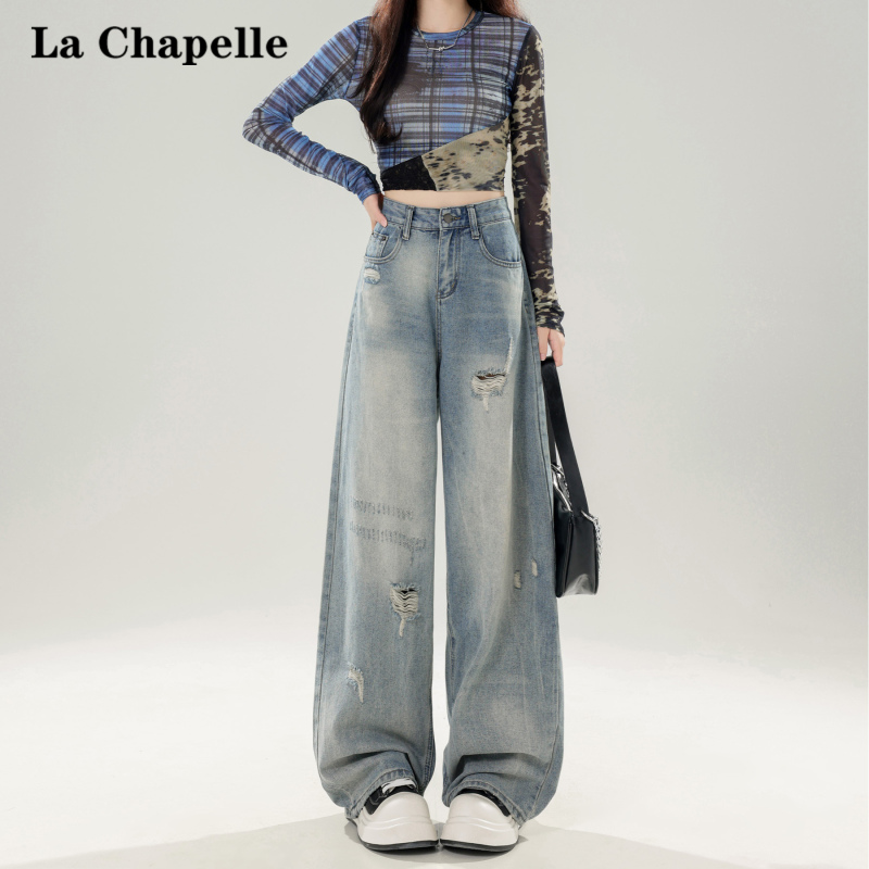 La Chapelle American Retro Ripped Jeans for Women 2026 Summer Petite Straight Loose Wide-Leg Pants La Chapelle American Retro Ripped Jeans for Women 2026 Summer Petite Straight Loose Wide-Leg Pants