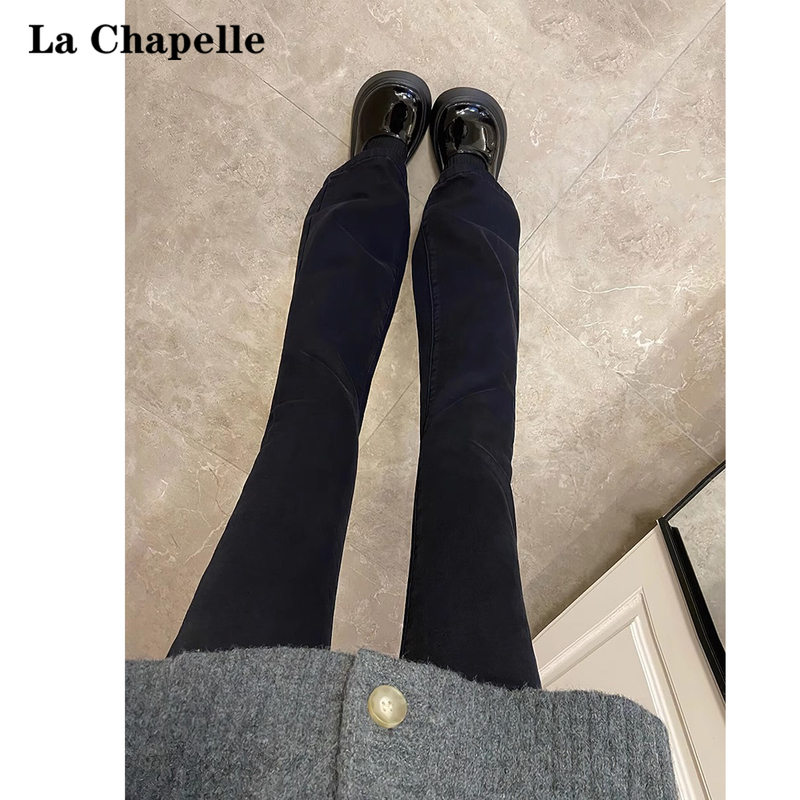 La Chapelle Black High-Waisted Flared Jeans for Women, 2026 Summer New Slim-Fit Bootcut Long Pants