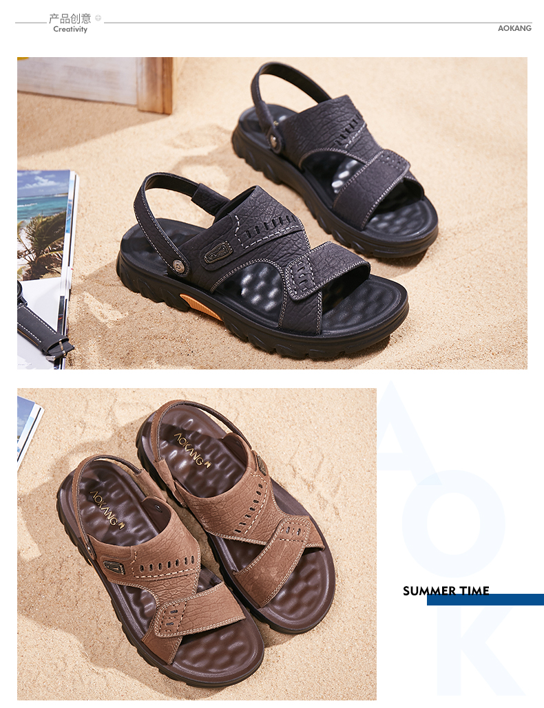 Giày nam Aokang 2019 dép da thoáng khí mùa hè cho nam thoải mái chống da thông thường - Sandal giày puma nam