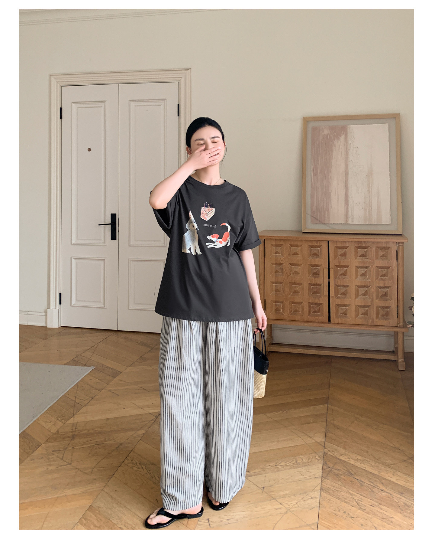 Zma Vertical Stripe Linen ● Maternity Pants Summer Thin Style 2026 Summer Collection Relaxed Loose Wide-Leg Pants Pregnancy Long Pants — 27