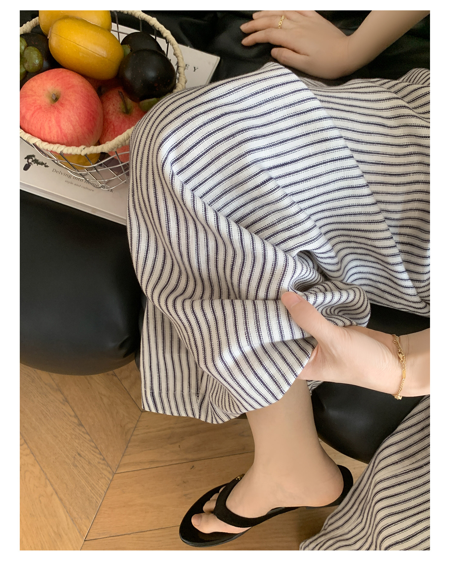 Zma Vertical Stripe Linen ● Maternity Pants Summer Thin Style 2026 Summer Collection Relaxed Loose Wide-Leg Pants Pregnancy Long Pants — 36