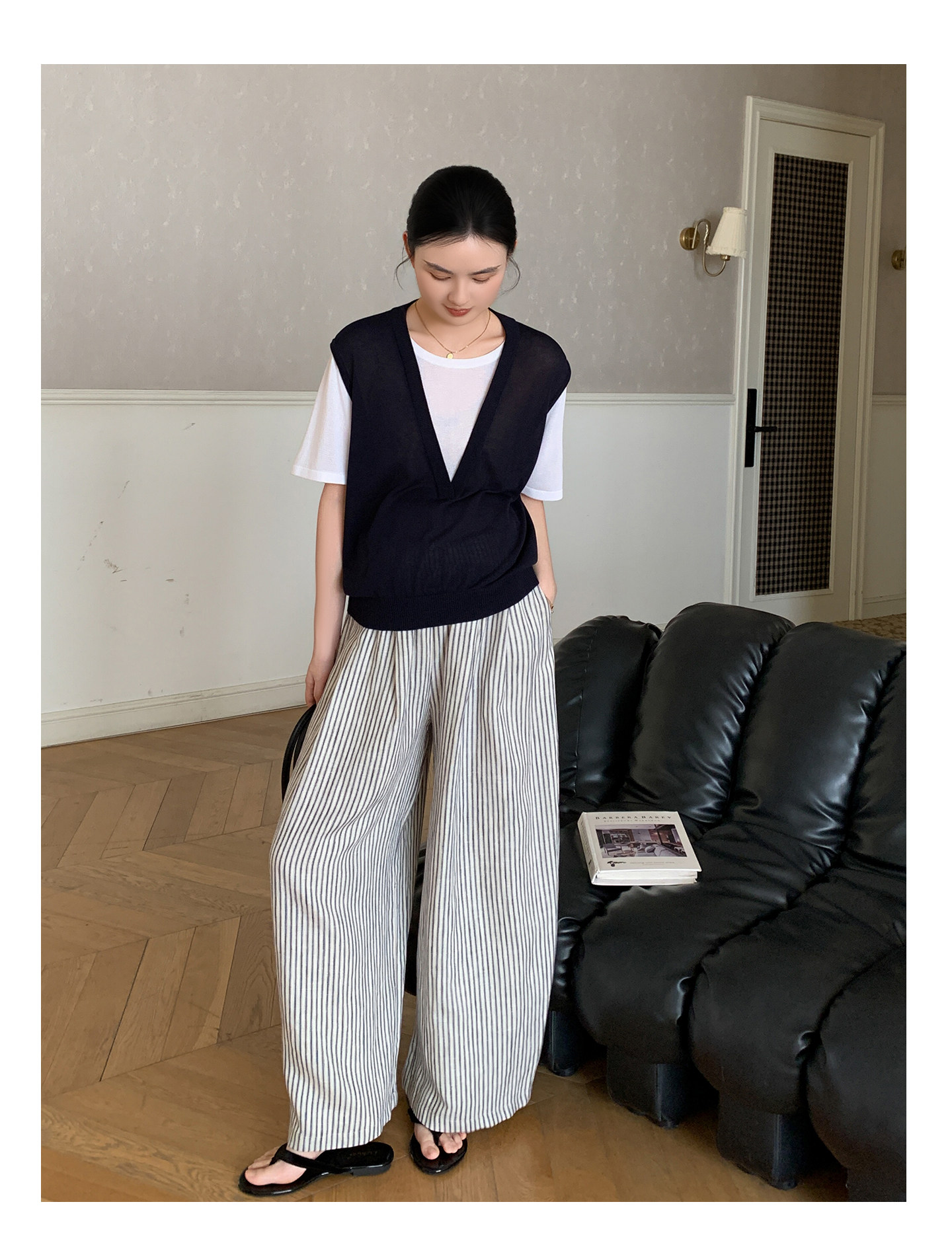 Zma Vertical Stripe Linen ● Maternity Pants Summer Thin Style 2026 Summer Collection Relaxed Loose Wide-Leg Pants Pregnancy Long Pants — 31