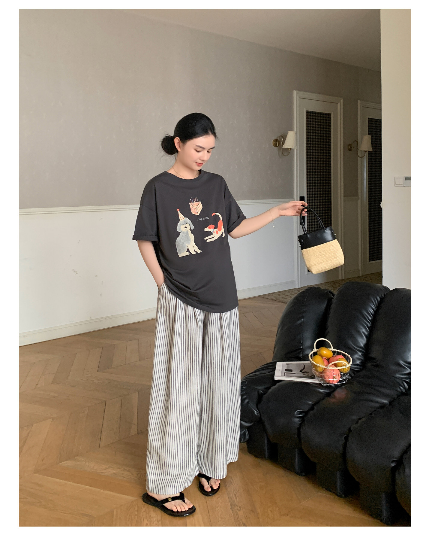 Zma Vertical Stripe Linen ● Maternity Pants Summer Thin Style 2026 Summer Collection Relaxed Loose Wide-Leg Pants Pregnancy Long Pants — 19