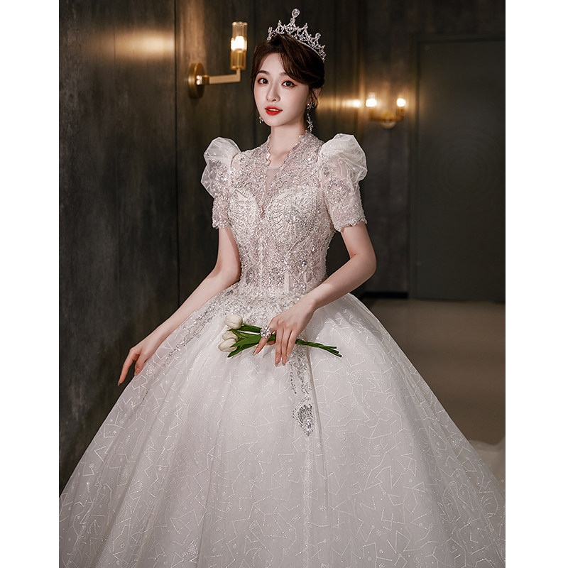 Main wedding dress 2022 new bridal style retro little tug trailing senior sense large size slim pregnant woman winter lady