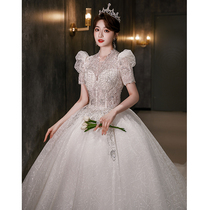 Main wedding dress 2021 new bride French retro little tailed premium size thin pregnant women winter women