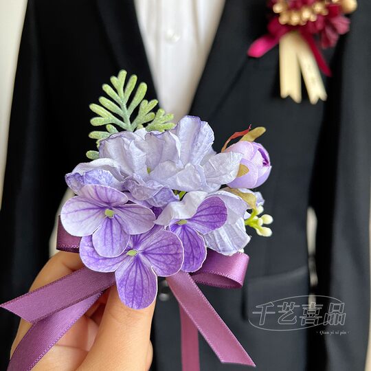 Фиолетовый цветок на запястье ручной работы в виде гортензии, оригинальный, высококачественный, в сказочном лесном стиле, для подружек невесты, подружек невесты-сестер, лучшей подруги невесты.