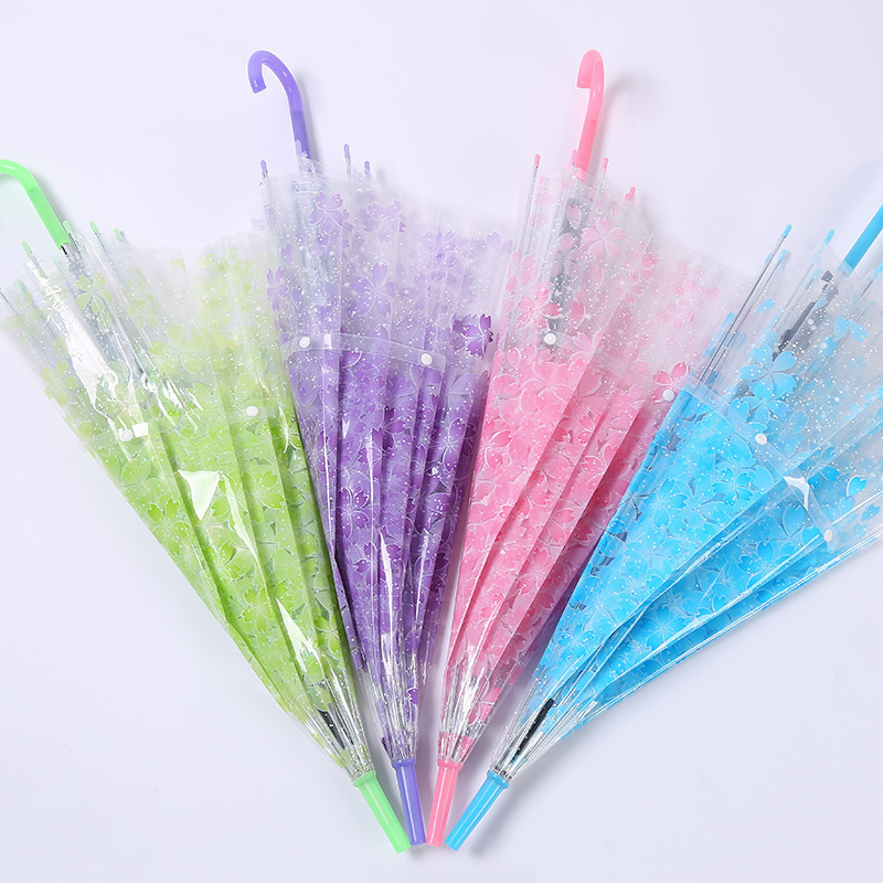 Fashionable Transparent Cherry Blossom Umbrella, Anti-Uv Outdoor Parasol, Sweet Goddess Umbrella, Pvc Environmentally Friendly Long-Handled Umbrella