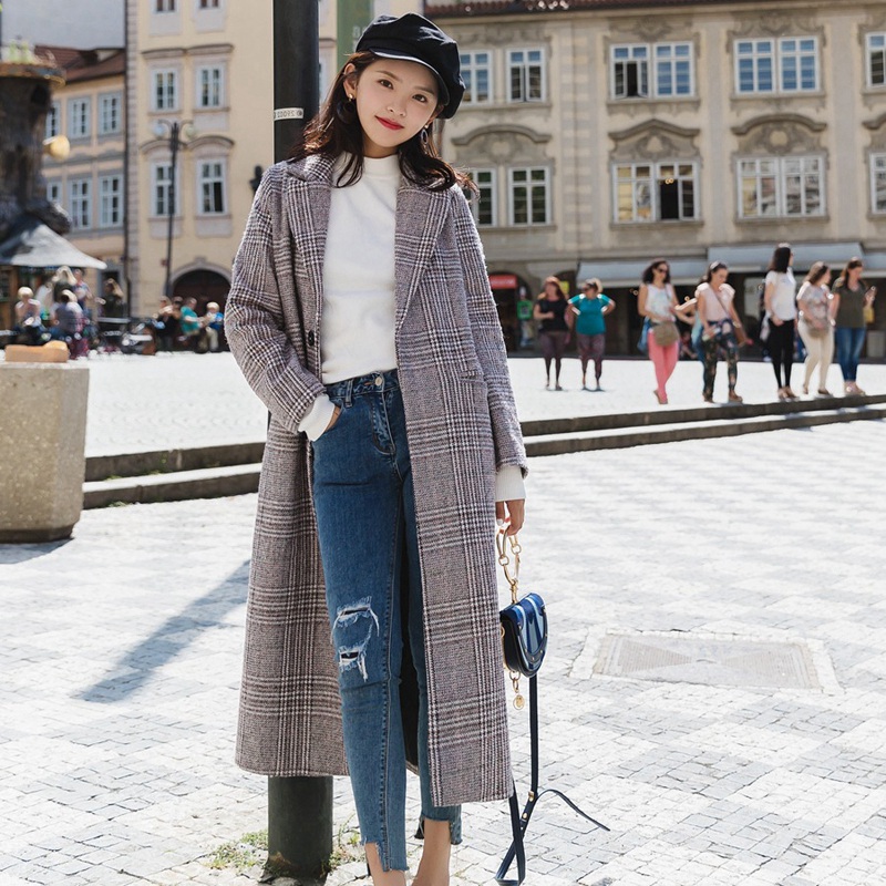 CHERRYKOKO autumn winter new 2020 plaid coat medium length overcoat women's wear