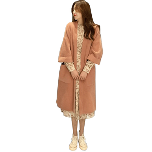 Korea Cherrykoko Korean version of ins loose mid-length mink velvet knitted cardigan jacket