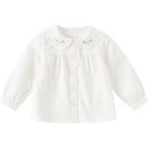 David Bella girls pure cotton shirt 2024 autumn new baby long-sleeved shirt childrens stylish white top