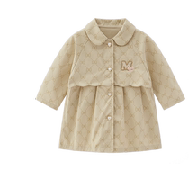 Girls windbreaker jacket spring and autumn childrens pure cotton autumn clothing mid-length baby style cardigan childrens British style clothes