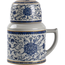 Haofeng Chinese retro Ru kiln blue and white tangled lotus ceramic tea cup household warm pot large capacity creative mug